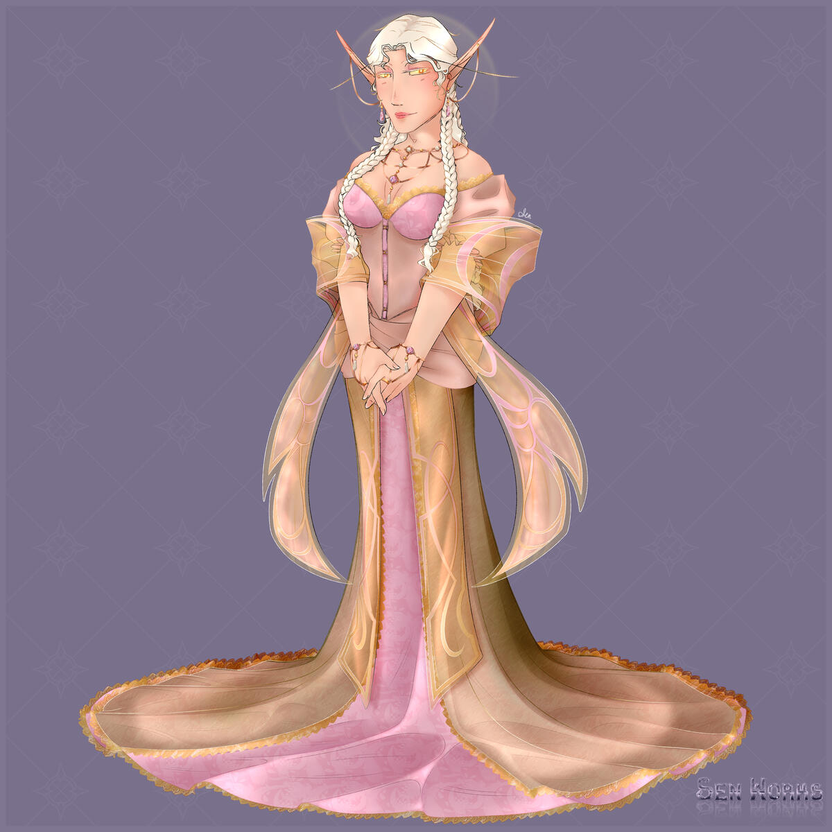 A reference design of Alleidra Dawnrisen (©julie0045) featured as a Blood Elf (World of Warcraft™)