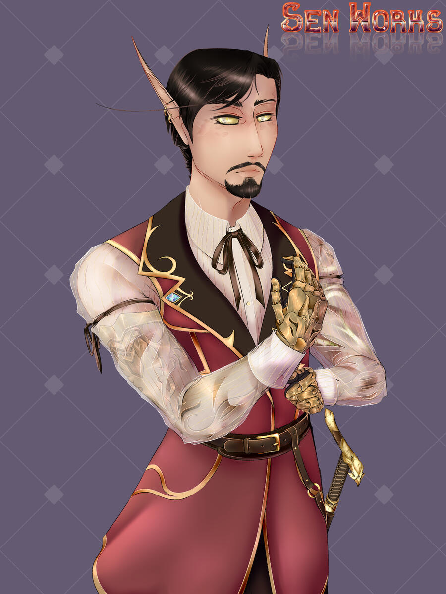 A close-up reference of Aellios Brightbrook (©acecicle.) featured as a Blood Elf (World of Warcraft™)