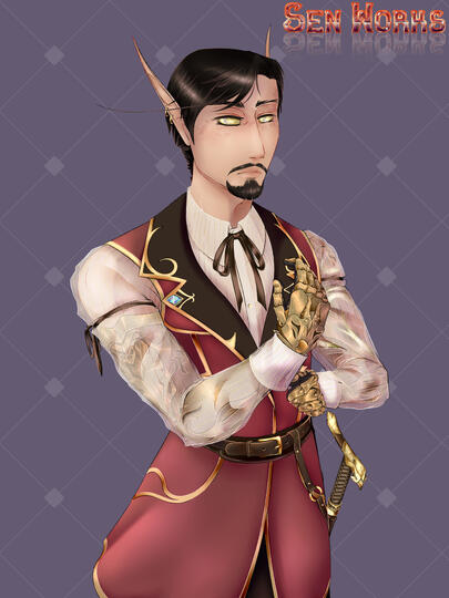 A close-up reference of Aellios Brightbrook (©acecicle.) featured as a Blood Elf (World of Warcraft™)